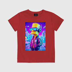 Футболка хлопковая детская Cyber Bart on a virtual glasses, цвет: красный