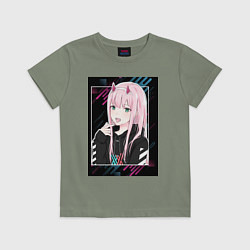 Футболка хлопковая детская Zero Two is darling, цвет: авокадо