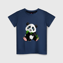 Футболка хлопковая детская Панда кушает тростник, цвет: тёмно-синий