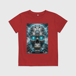 Футболка хлопковая детская Electrified cyber skull - ai art fantasy, цвет: красный