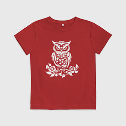 Футболка хлопковая детская Силуэт совы с цветами, цвет: красный