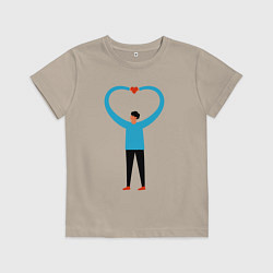 Футболка хлопковая детская Сердечко в руках, цвет: миндальный
