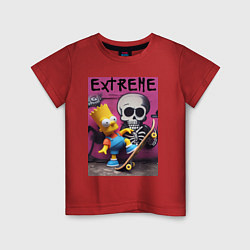 Футболка хлопковая детская Bart Simpson and skateboard - extreme, цвет: красный