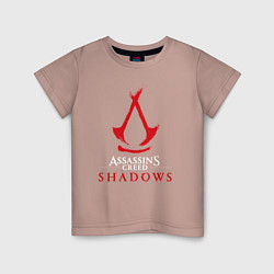 Футболка хлопковая детская Assassins creed shadows logo, цвет: пыльно-розовый