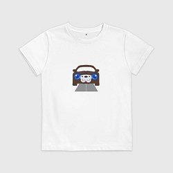 Футболка хлопковая детская Собака машина, цвет: белый