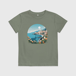 Футболка хлопковая детская Город у моря, цвет: авокадо