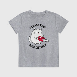 Футболка хлопковая детская Белый кот с пилой, цвет: меланж