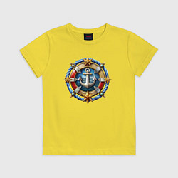 Футболка хлопковая детская Морской якорь в спасательном круге, цвет: желтый