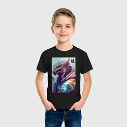Футболка хлопковая детская Cool dragon - hieroglyph ai art, цвет: черный — фото 2