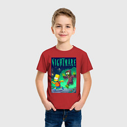 Футболка хлопковая детская Барт Симпсон убегает от зомби - нейросеть, цвет: красный — фото 2