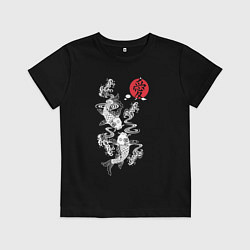 Футболка хлопковая детская Японские карпы кои - любовь, цвет: черный