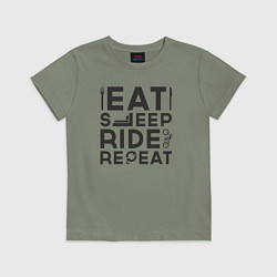 Футболка хлопковая детская Eat sleep ride repeat, цвет: авокадо