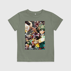 Футболка хлопковая детская Моя геройская академия Идзуку Мидория Отяко Урарак, цвет: авокадо