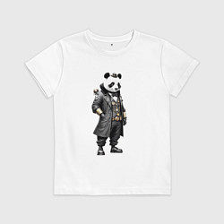 Футболка хлопковая детская Панда стимпанк, цвет: белый