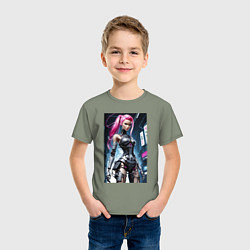 Футболка хлопковая детская Cyber Barbie from future - ai art fantasy, цвет: авокадо — фото 2
