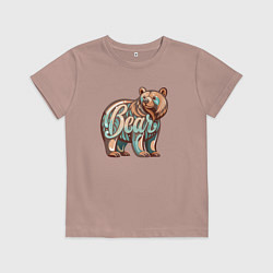 Футболка хлопковая детская Медведь с надписью, цвет: пыльно-розовый