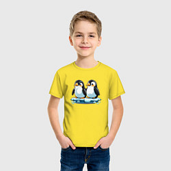 Футболка хлопковая детская Два пингвина на льдине, цвет: желтый — фото 2