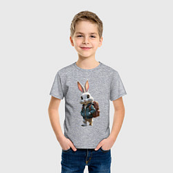 Футболка хлопковая детская Зайчик идёт в школу, цвет: меланж — фото 2