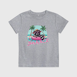 Футболка хлопковая детская Забавный енот плавает в круге на море лето пляж, цвет: меланж