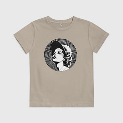 Футболка хлопковая детская Ретро -лицо девушки шестидесятых, цвет: миндальный