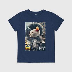 Футболка хлопковая детская Котик панк житель Нью-Йорка - нейросеть, цвет: тёмно-синий