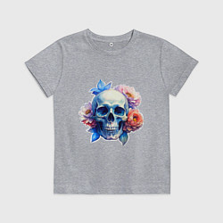 Футболка хлопковая детская Акварельный череп в цветах, цвет: меланж
