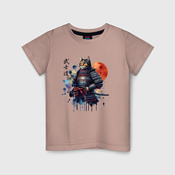 Футболка хлопковая детская Cat samurai - bushido ai art, цвет: пыльно-розовый