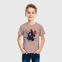 Футболка хлопковая детская Cat samurai - bushido ai art, цвет: пыльно-розовый — фото 2