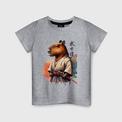 Футболка хлопковая детская Capybara samurai - ai art fantasy, цвет: меланж