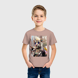 Футболка хлопковая детская Леопард альбинос панк музыкант из Нью-Йорка - нейр, цвет: пыльно-розовый — фото 2