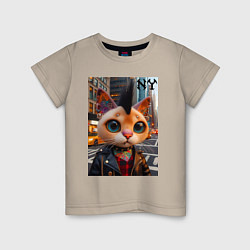 Детская футболка Глазастый котёнок панк из Нью-Йорка - нейросеть