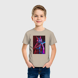 Футболка хлопковая детская Кот самурай киберпанк, цвет: миндальный — фото 2