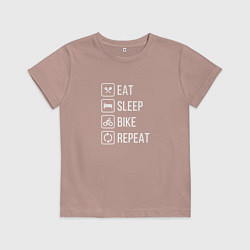 Футболка хлопковая детская Eat sleep bike repeat, цвет: пыльно-розовый