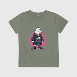 Футболка хлопковая детская Утенок в кроссовках, цвет: авокадо
