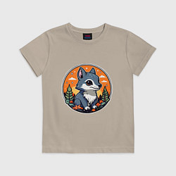 Футболка хлопковая детская Звездный волчонок, цвет: миндальный