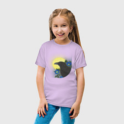 Футболка хлопковая детская Чёрный ворон на ветке под луной, цвет: лаванда — фото 2
