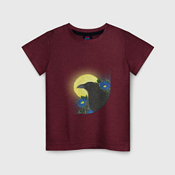 Детская футболка Чёрный ворон на ветке под луной
