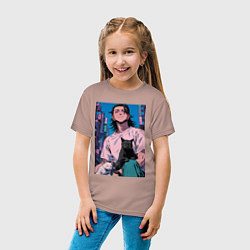 Футболка хлопковая детская Магическая битва Сугуру Гэто с котами, цвет: пыльно-розовый — фото 2