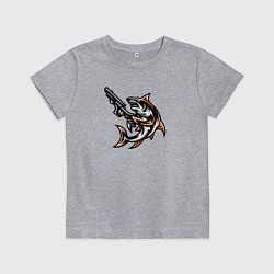 Футболка хлопковая детская Акула с пистолетом, цвет: меланж