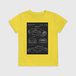 Футболка хлопковая детская Porsche 911 автомобиль чертеж, цвет: желтый