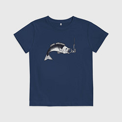 Футболка хлопковая детская Голодная рыбка, цвет: тёмно-синий