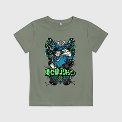 Футболка хлопковая детская Моя геройская академия главный герой Деку, цвет: авокадо