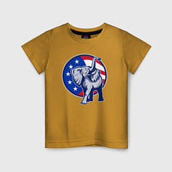 Футболка хлопковая детская USA elephant, цвет: горчичный