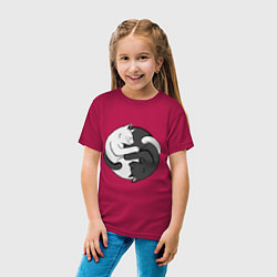 Футболка хлопковая детская Кошачий инь янь, цвет: маджента — фото 2