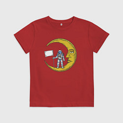 Футболка хлопковая детская Астронавт с флагом на Луне, цвет: красный