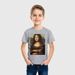 Футболка хлопковая детская Monday Лиза - Джаконда с кофе растрёпанная, цвет: меланж — фото 2