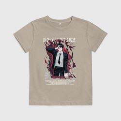 Футболка хлопковая детская Человек-бензопила Аки Хаякава демон лис, цвет: миндальный