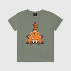 Футболка хлопковая детская Cute red panda, цвет: авокадо