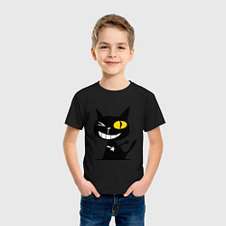 Футболка хлопковая детская Хитрый улыбчивый кот, цвет: черный — фото 2
