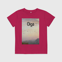 Футболка хлопковая детская Olga птицы в тумане, цвет: маджента